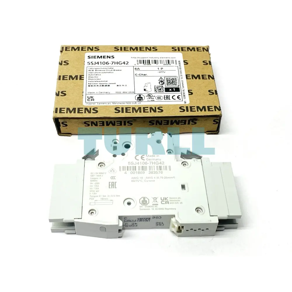 Siemens 5SJ4106-7HG42 Miniature Circuit Breaker, 1-Pole, 6A, 10kA, C-Trip Curve, UL 489 Rated