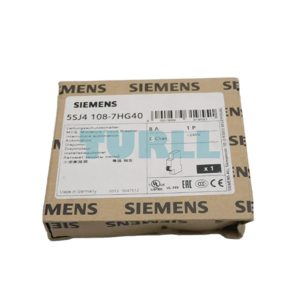 Siemens 5SJ4108-7HG40 Miniature Circuit Breaker 1-Pole, 8A, 240V, 14kA, UL 489 Rated