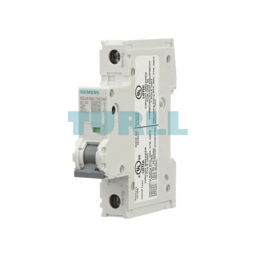 Siemens 5SJ4108-7HG40 Miniature Circuit Breaker 1-Pole, 8A, 240V, 14kA, UL 489 Rated