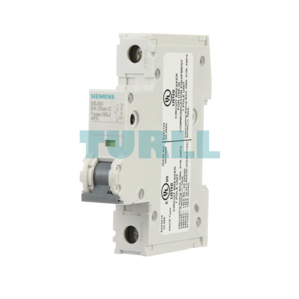 Siemens 5SJ4111-7HG40 Miniature Circuit Breaker 1-Pole, 5A, 240V, 14kA, C-Curve, UL 489 Rated