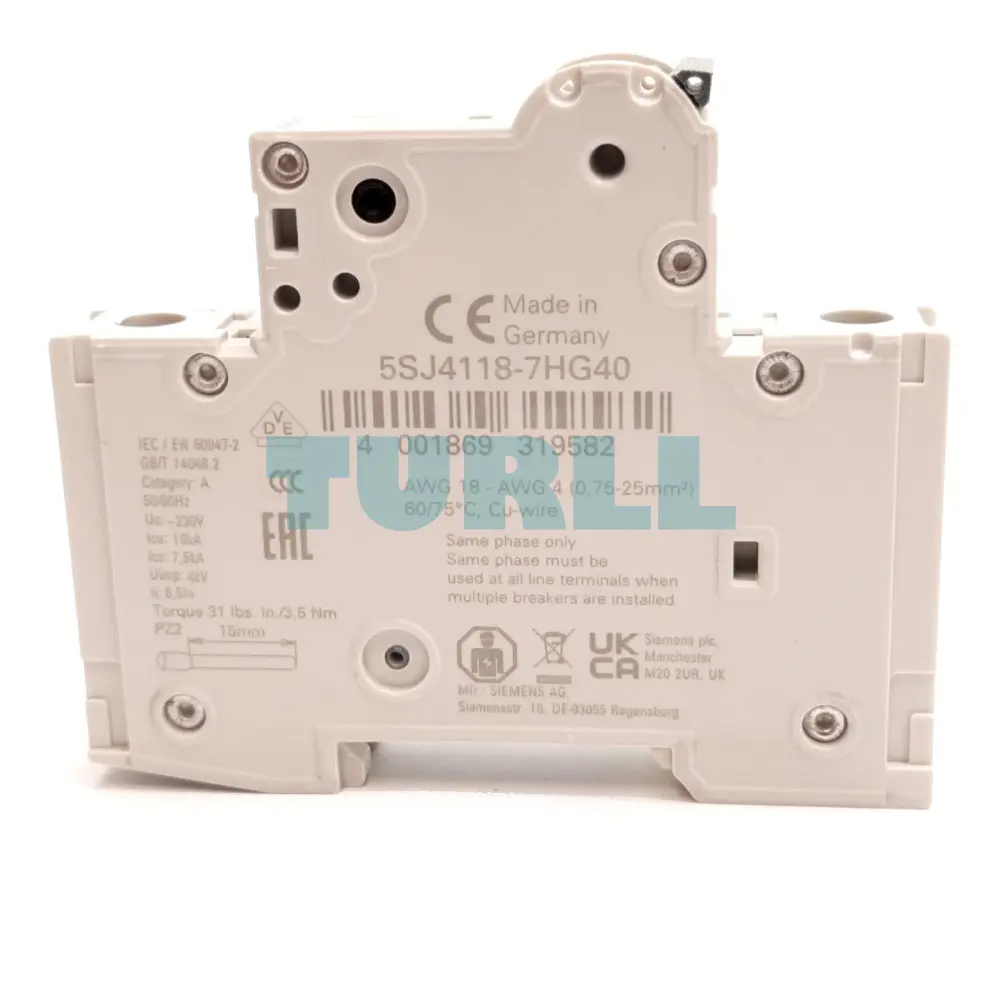Siemens 5SJ4118-7HG40 Miniature Circuit Breaker 240V, 14kA, 1-Pole C 15A