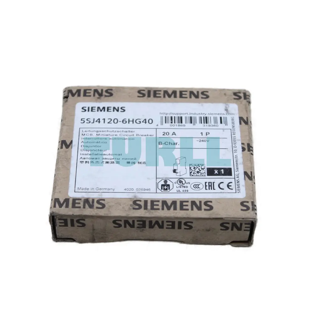 Siemens 5SJ4120-6HG40 Miniature Circuit Breaker 1-Pole, 20A, 240V, 14kA, UL 489 Rated