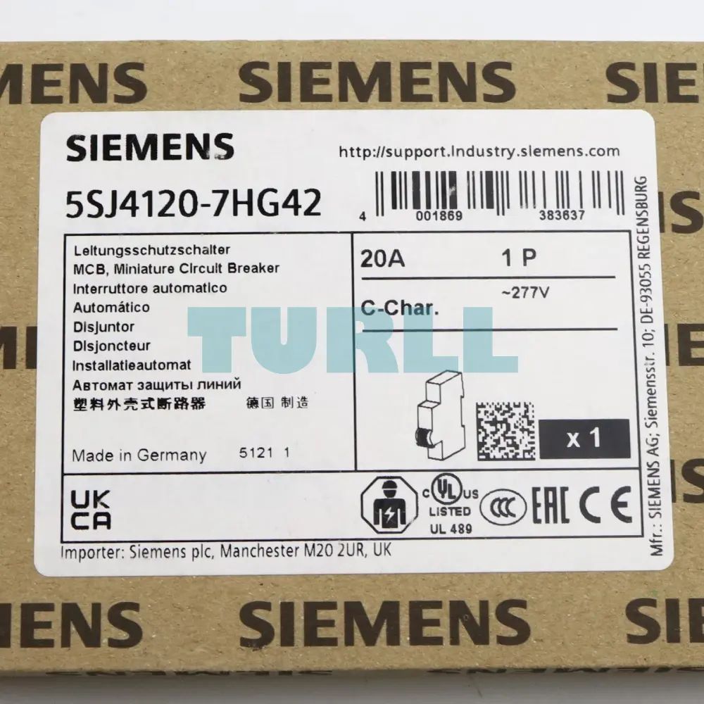 Siemens 5SJ4120-7HG42 20A 1-Pole Circuit Breaker, 10kA, UL 489, 277V