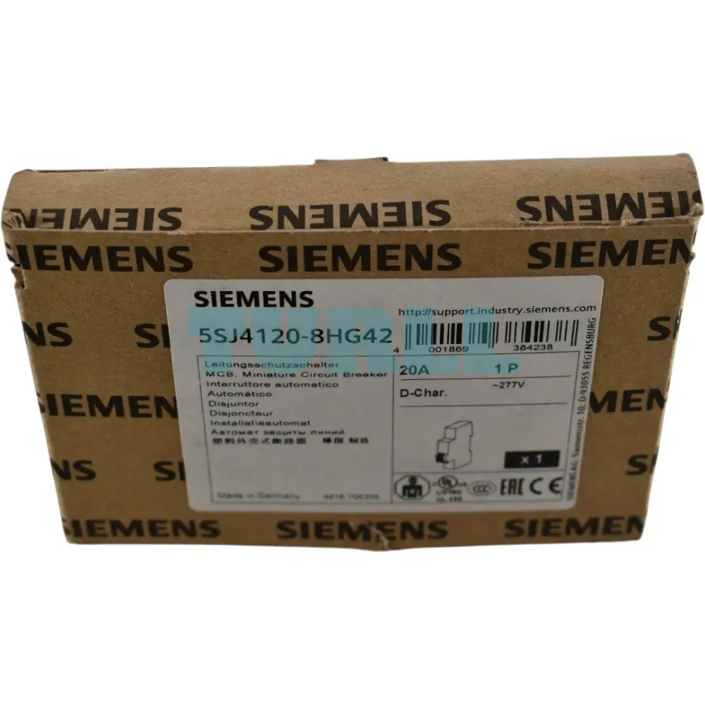 Siemens 5SJ4120-8HG42 Miniature Circuit Breaker 1-Pole, 20A, 277V, Type D Curve