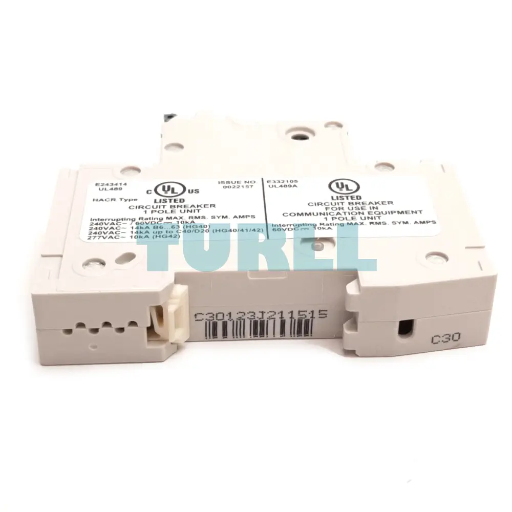 Siemens 5SJ4130-7HG40 Miniature Circuit Breaker 1-Pole, 30A, 240V, C-Type, UL 489A