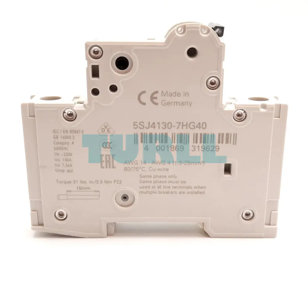 Siemens 5SJ4130-7HG40 Miniature Circuit Breaker 1-Pole, 30A, 240V, C-Type, UL 489A