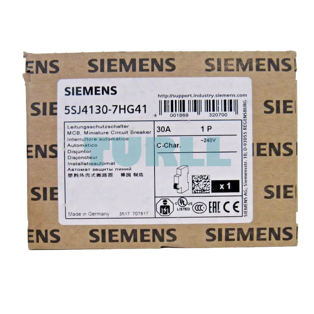 Siemens 5SJ4130-7HG41 Miniature Circuit Breaker 1-Pole, 30A, 240V, UL 489 Rated