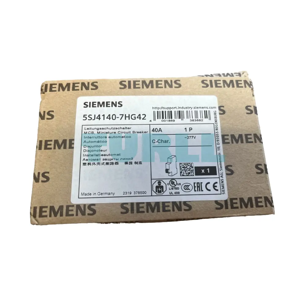 Siemens 5SJ4140-7HG42 Circuit Breaker 10kA, 1-Pole, C Curve, 40A UL 489-277V