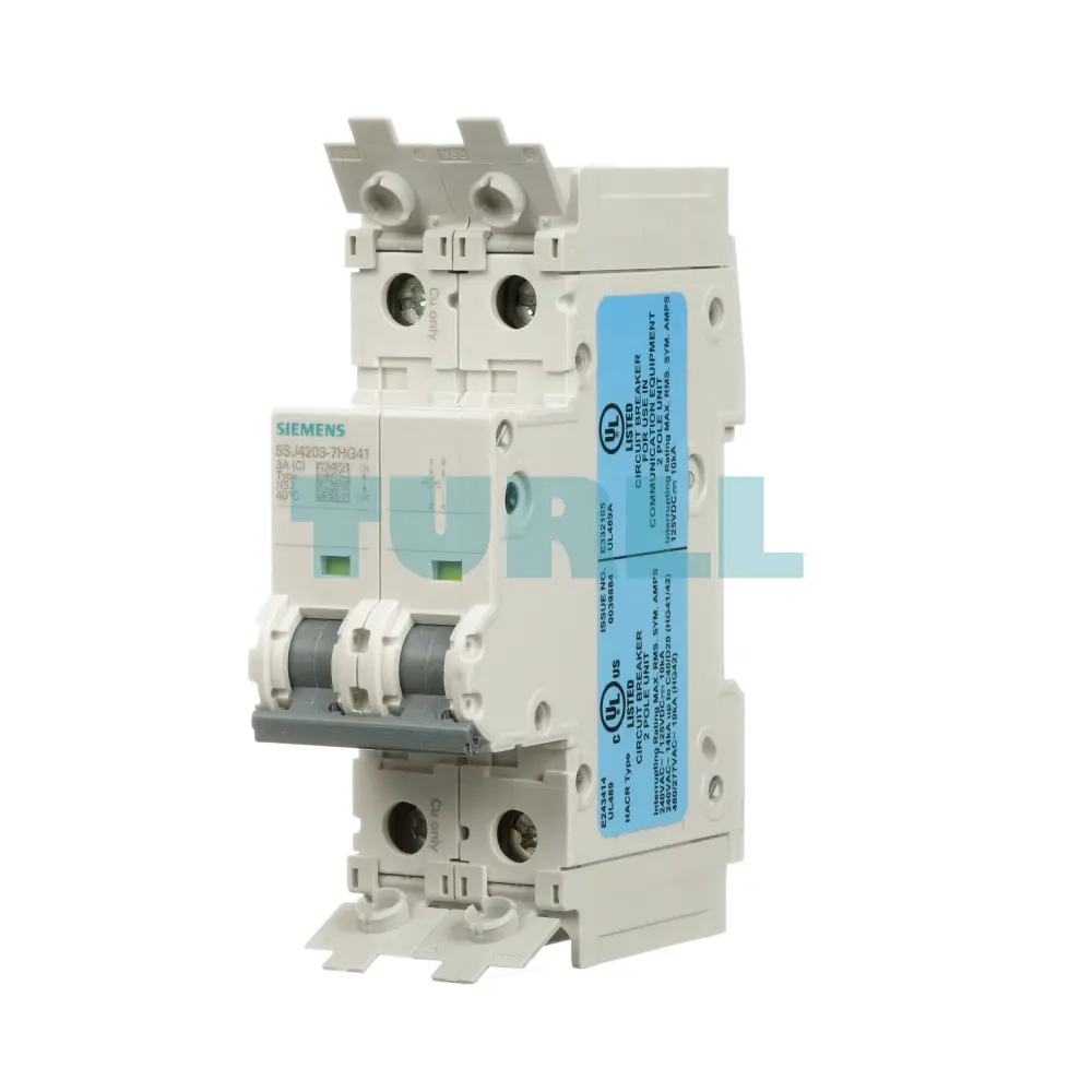 Siemens 5SJ4203-7HG41 Miniature Circuit Breaker 2-Pole, 3A, Class C, 240V, UL 489 Rated