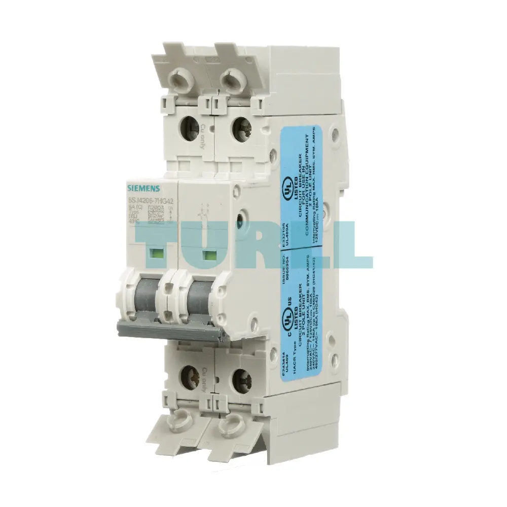 Siemens 5SJ4206-7HG42 Circuit Breaker 10kA, 2-Pole, C-Curve, 6A, UL 489 (480Y/277V)