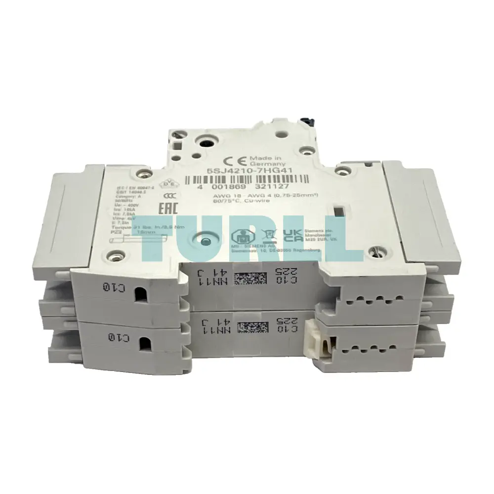 Siemens 5SJ4210-7HG41 Miniature Circuit Breaker 2-Pole, 10A, 240V, 14kA, C-Trip Curve
