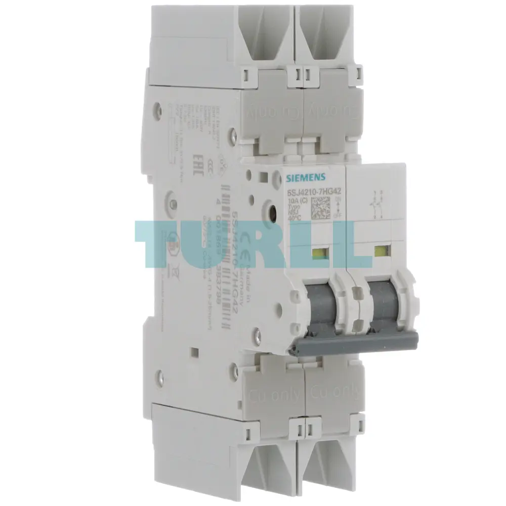 Siemens 5SJ4210-7HG42 Miniature Circuit Breaker 2-Pole, 10A, Type C, UL 489 Rated