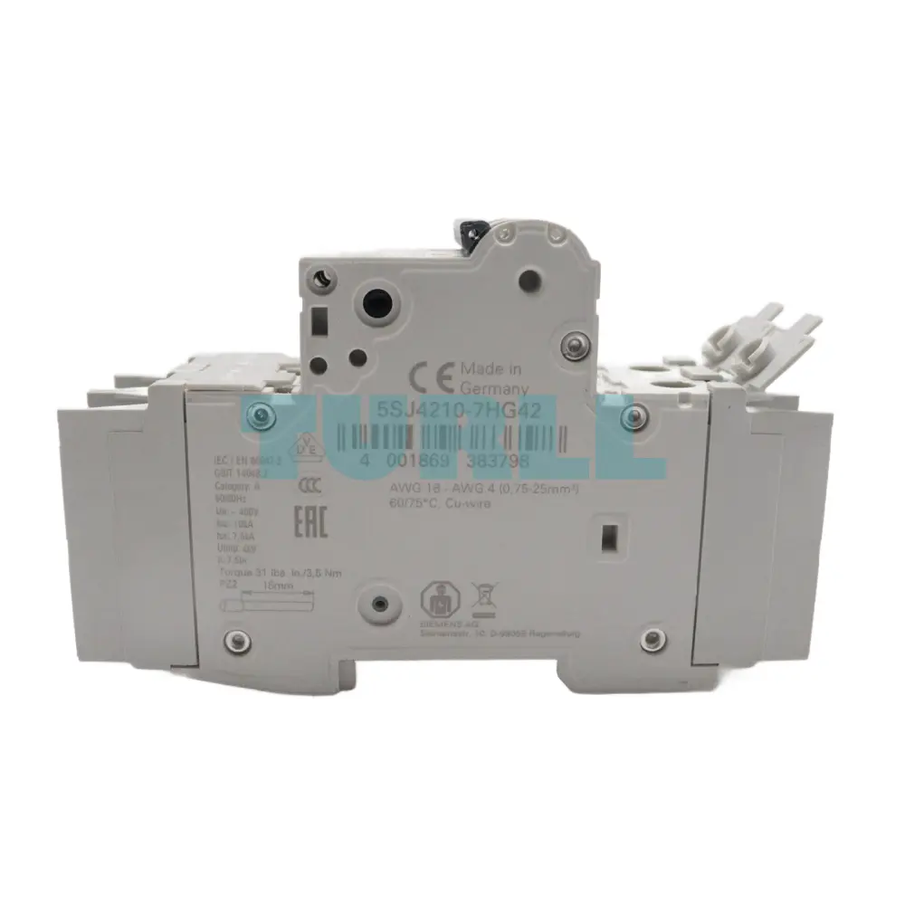 Siemens 5SJ4210-7HG42 Miniature Circuit Breaker 2-Pole, 10A, Type C, UL 489 Rated