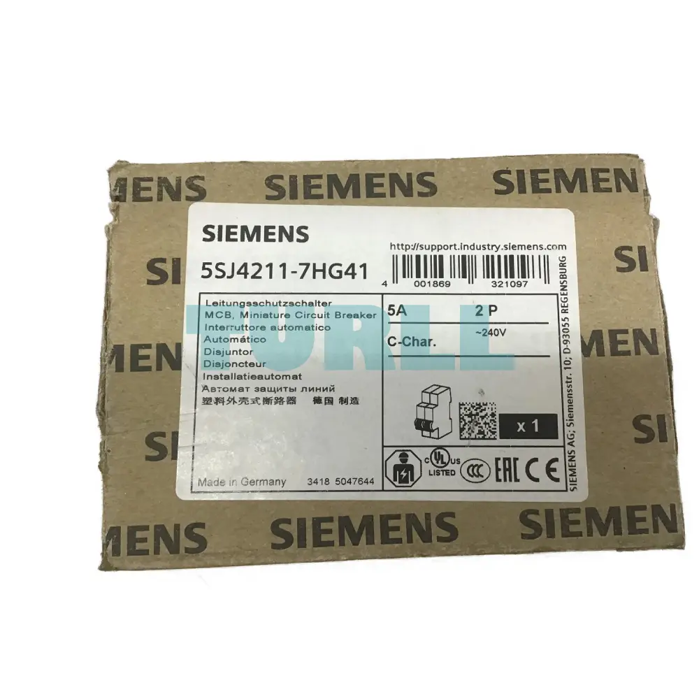 Siemens 5SJ4211-7HG41 Miniature Circuit Breaker 2-Pole, 5A, C-Curve, 240V, 14kA