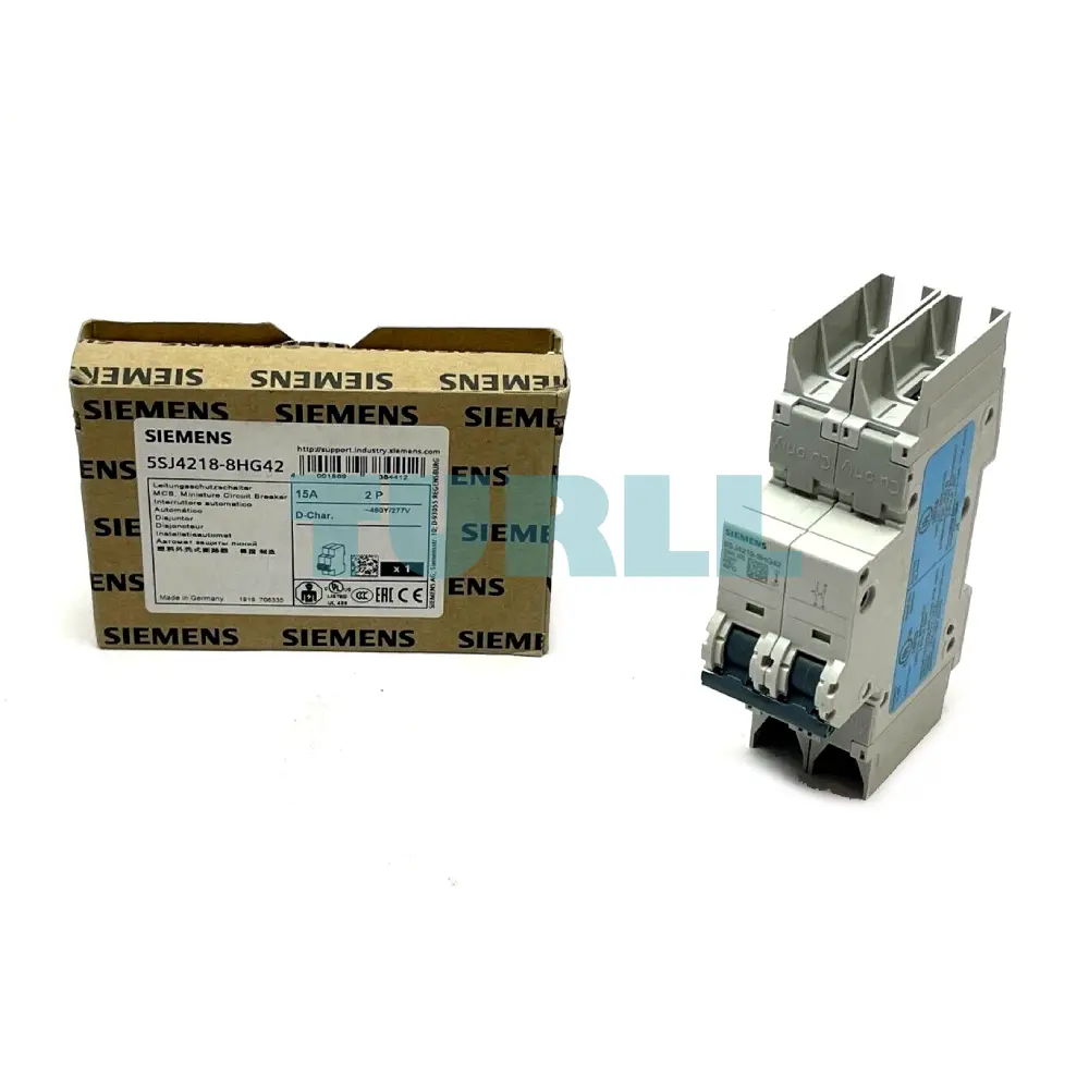 Siemens 5SJ4218-8HG42 Circuit Breaker 2-Pole, 15A, Type D Curve, 10kA, UL 489 Rated