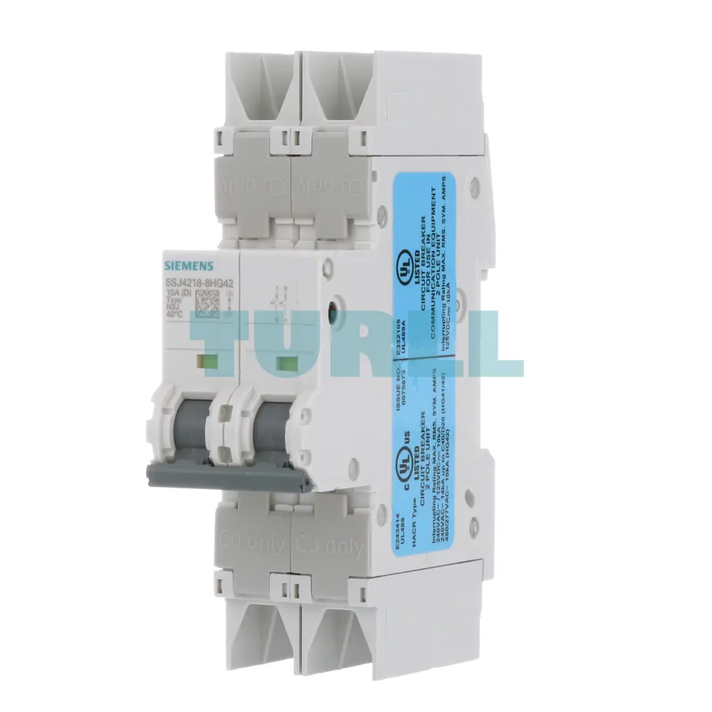 Siemens 5SJ4218-8HG42 Circuit Breaker 2-Pole, 15A, Type D Curve, 10kA, UL 489 Rated