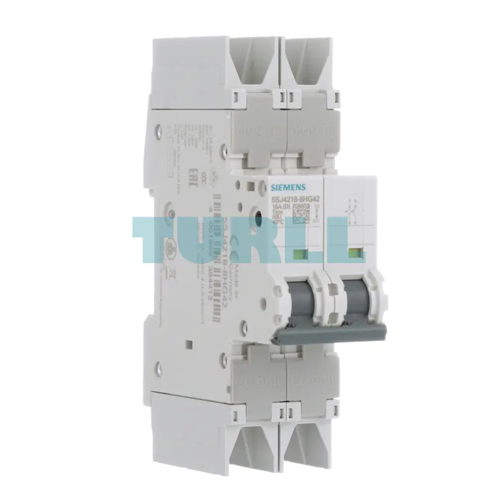Siemens 5SJ4218-8HG42 Circuit Breaker 2-Pole, 15A, Type D Curve, 10kA, UL 489 Rated