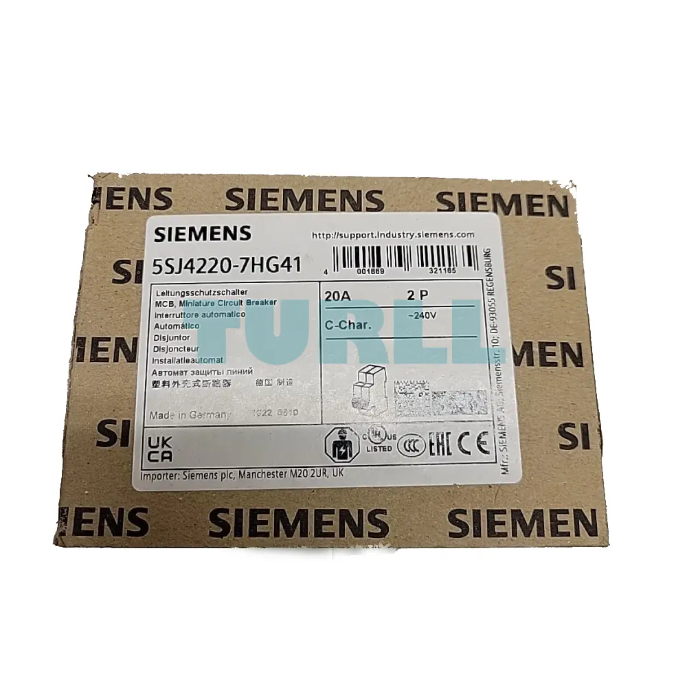 Siemens 5SJ4220-7HG41 Miniature Circuit Breaker 240 V, 14kA, 2-pole, C, 20 A, D=70 mm