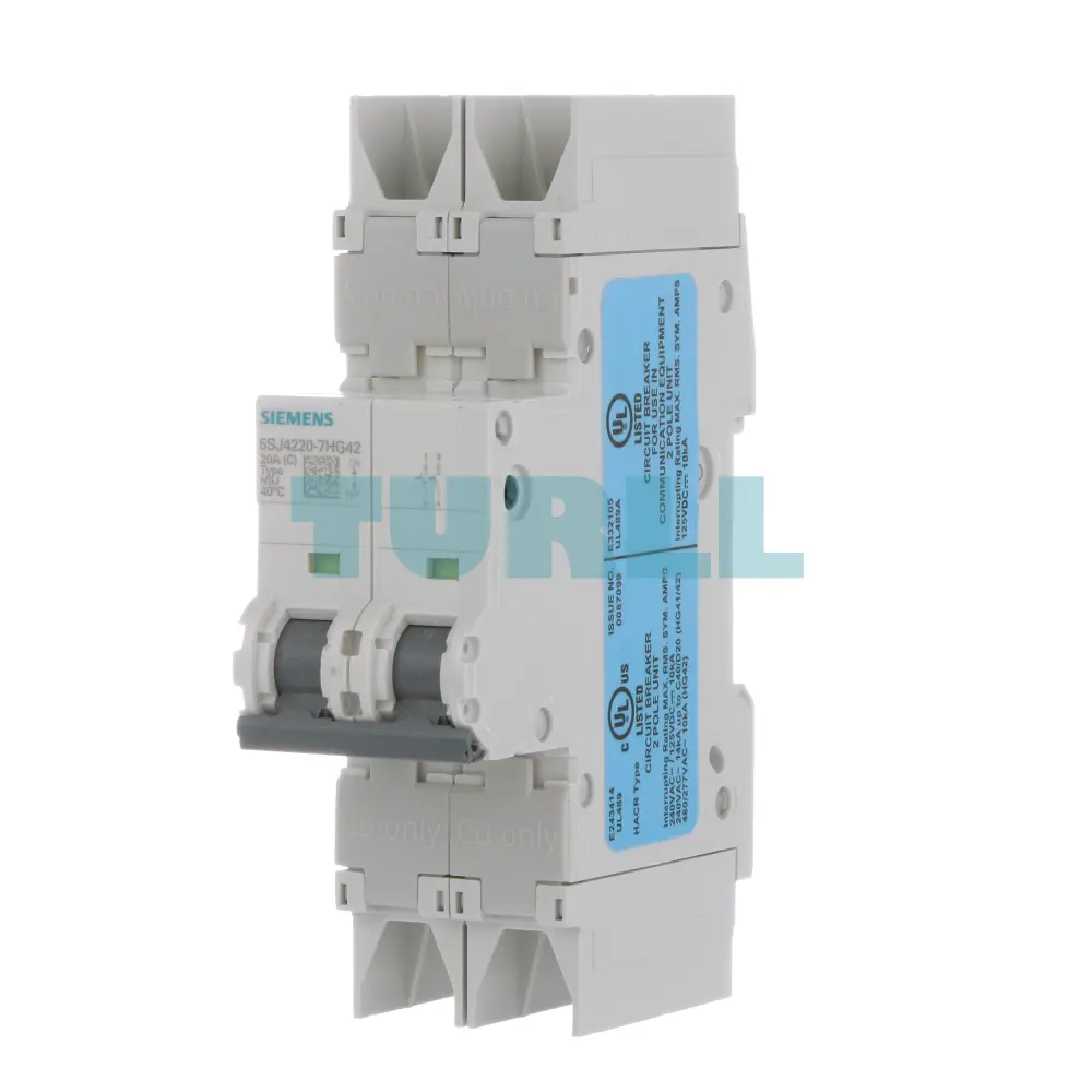 Siemens 5SJ4220-7HG42 Circuit Breaker 10kA, 2-Pole, C, 20A UL 489-480Y/277V