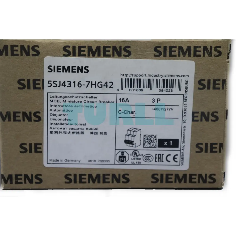 Siemens 5SJ4316-7HG42 Circuit Breaker 3 Pole, 16A, C Curve, 10kA, UL 489 Rated