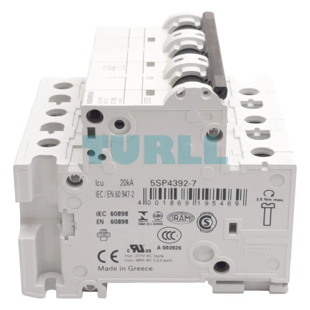 Siemens 5SP4392-7 Miniature Circuit Breaker 3-Pole, 125A, 400V, 10kA, Type C