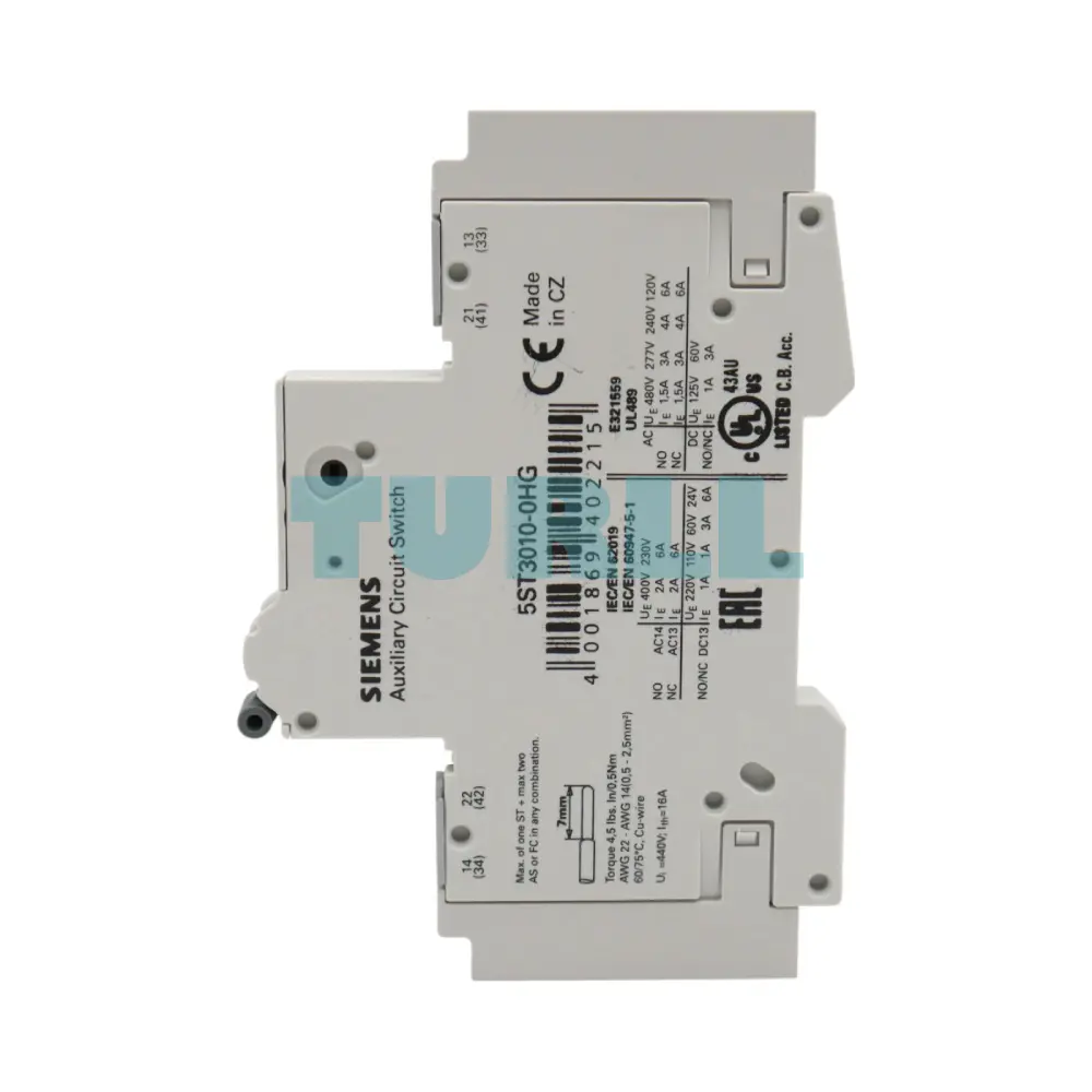 Siemens 5ST3010-0HG Auxiliary Switch 1 NO + 1 NC Contact for Miniature Circuit Breakers