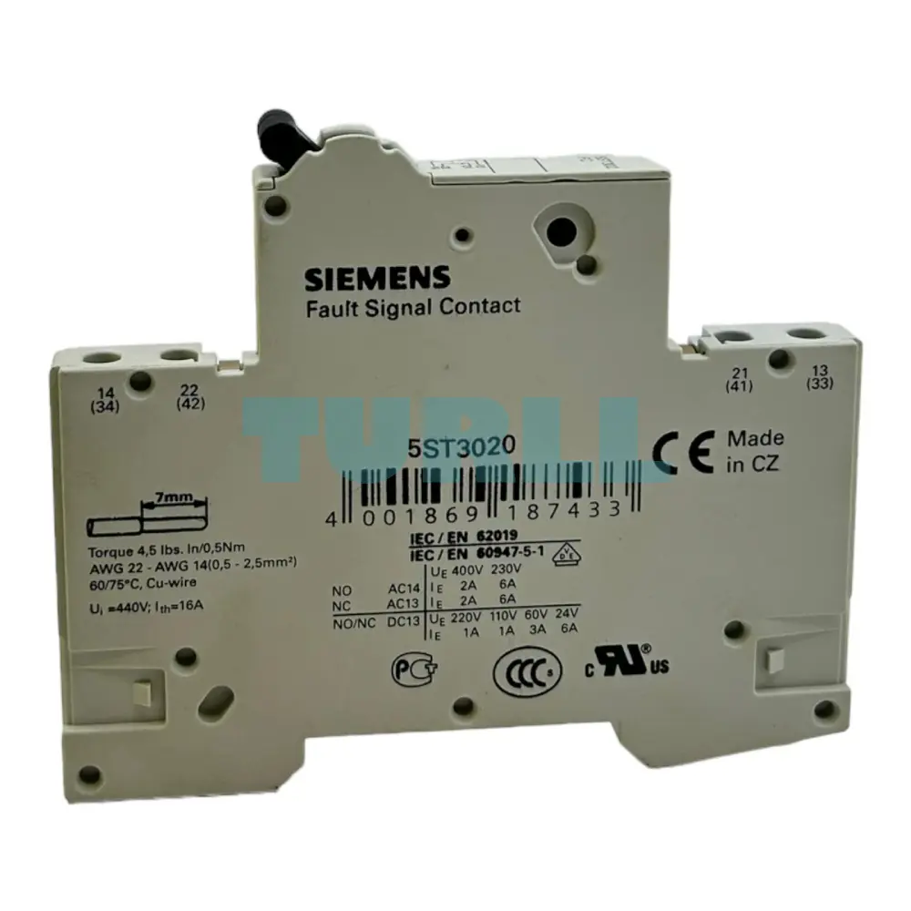 Siemens 5ST3020 Fault Signal Contact, 1 NO + 1 NC for MCB (5SL, 5SY, 5SP) & RCBO (5SU1)