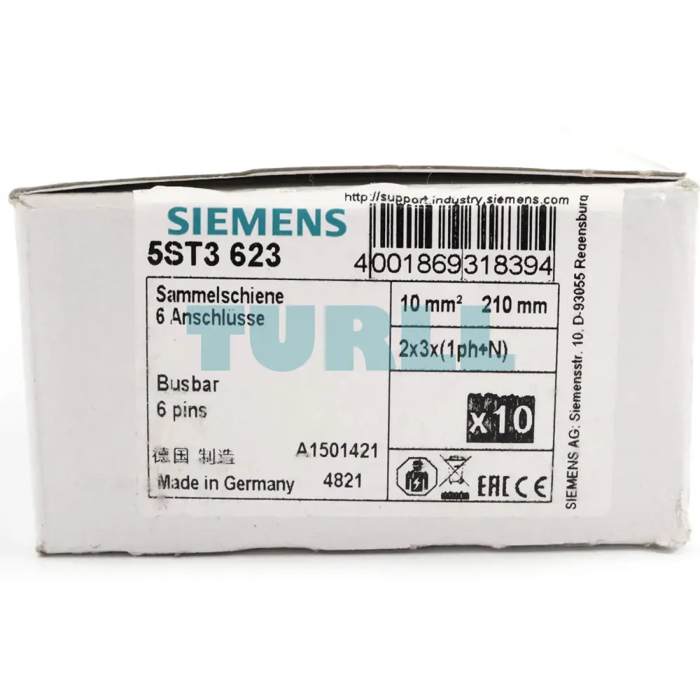 Siemens 5ST3623 Pin Busbar, 10 mm², Touch-Safe Connection, 2x3x (1-Phase+N) Original Brand New 4 Siemens 5ST3623 Pin Busbar, 10 mm², Touch-Safe Connection, 2x3x (1-Phase+N)