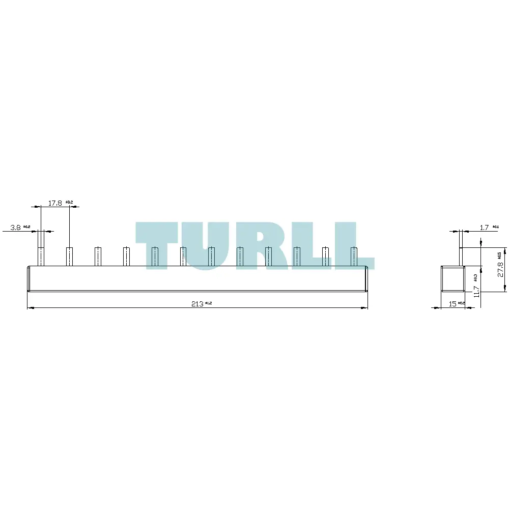 Siemens 5ST3738 Pin Busbar, Touch-Safe, 10 mm², 3-Phase, 214 mm, Cuttable with End Caps Original Brand New 3 Siemens 5ST3738 Pin Busbar, Touch-Safe, 10 mm², 3-Phase, 214 mm, Cuttable with End Caps