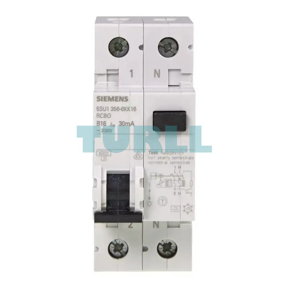 Siemens 5SU1356-6KK16 RCBO, 6kA, 1P+N, Type A, 30mA, B Curve, 16A, 230V Original Brand New 1 Siemens 5SU1356-6KK16 RCBO, 6kA, 1P+N, Type A, 30mA, B Curve, 16A, 230V