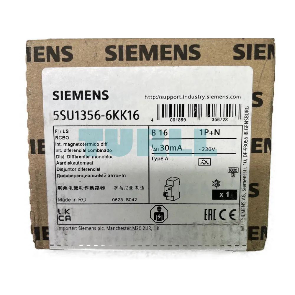 Siemens 5SU1356-6KK16 RCBO, 6kA, 1P+N, Type A, 30mA, B Curve, 16A, 230V Original Brand New 3 Siemens 5SU1356-6KK16 RCBO, 6kA, 1P+N, Type A, 30mA, B Curve, 16A, 230V