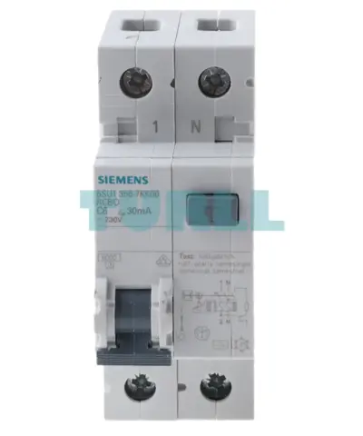 Siemens 5SU1356-7KK06 RCBO, 1P+N, 6kA, 6A, 30mA, Type A, C-Characteristic