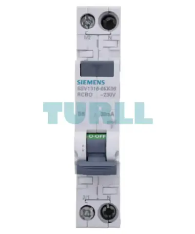 Siemens 5SV1316-6KK06 RCBO Compact 1MW, 1P+N, 6kA, Type A, 30mA, B6