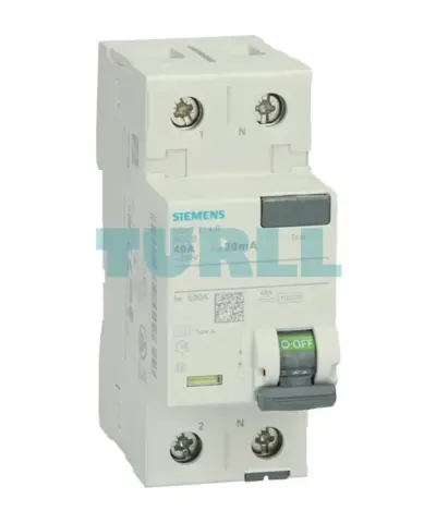 Siemens 5SV3314-6 Residual Current Circuit Breaker RCCB, 2-Pole, Type A, 40A, 30mA, 230V