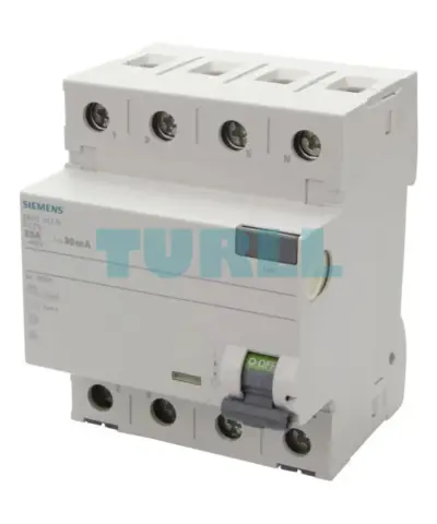 Siemens 5SV3342-6 Residual Current Operated Circuit Breaker (RCCB), 4-Pole, Type A, 25A, 30mA, 400V