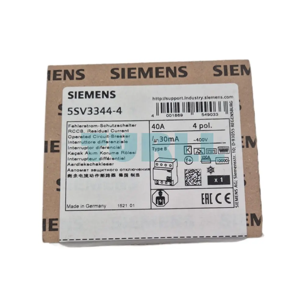 Siemens 5SV3344-4 Residual Current Operated Circuit Breaker, 4-Pole, Type B, 40A, 30mA Original Brand New 4 Siemens 5SV3344-4 Residual Current Operated Circuit Breaker, 4-Pole, Type B, 40A, 30mA