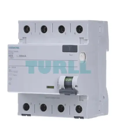 Siemens 5SV3344-6 Residual Current Circuit Breaker 4-Pole, Type A, 40A, 30mA, 400V