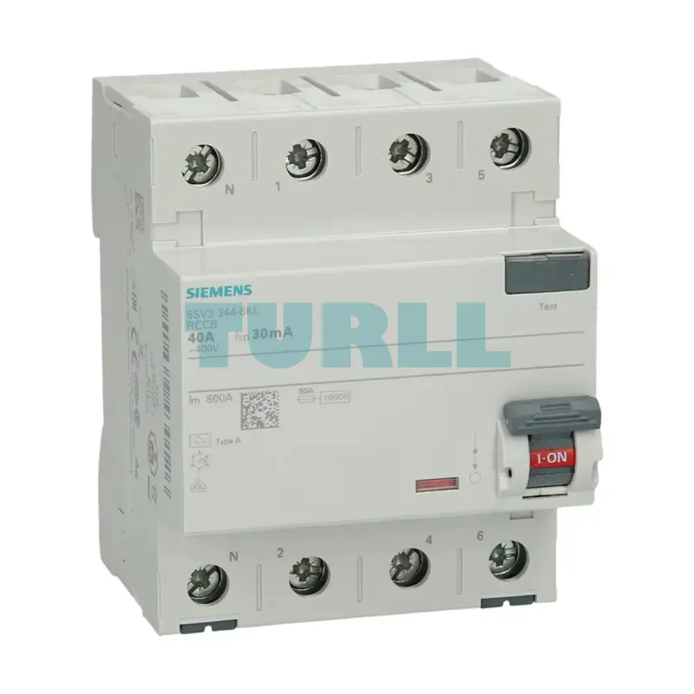 Siemens 5SV3344-6KL Residual Current Circuit Breaker, 4-Pole, Type A, 40A, 30mA, 400V Original Brand New 3 Siemens 5SV3344-6KL Residual Current Circuit Breaker, 4-Pole, Type A, 40A, 30mA, 400V