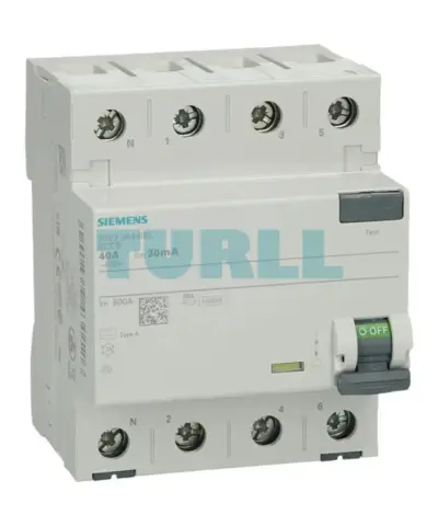 Siemens 5SV3344-6KL Residual Current Circuit Breaker, 4-Pole, Type A, 40A, 30mA, 400V