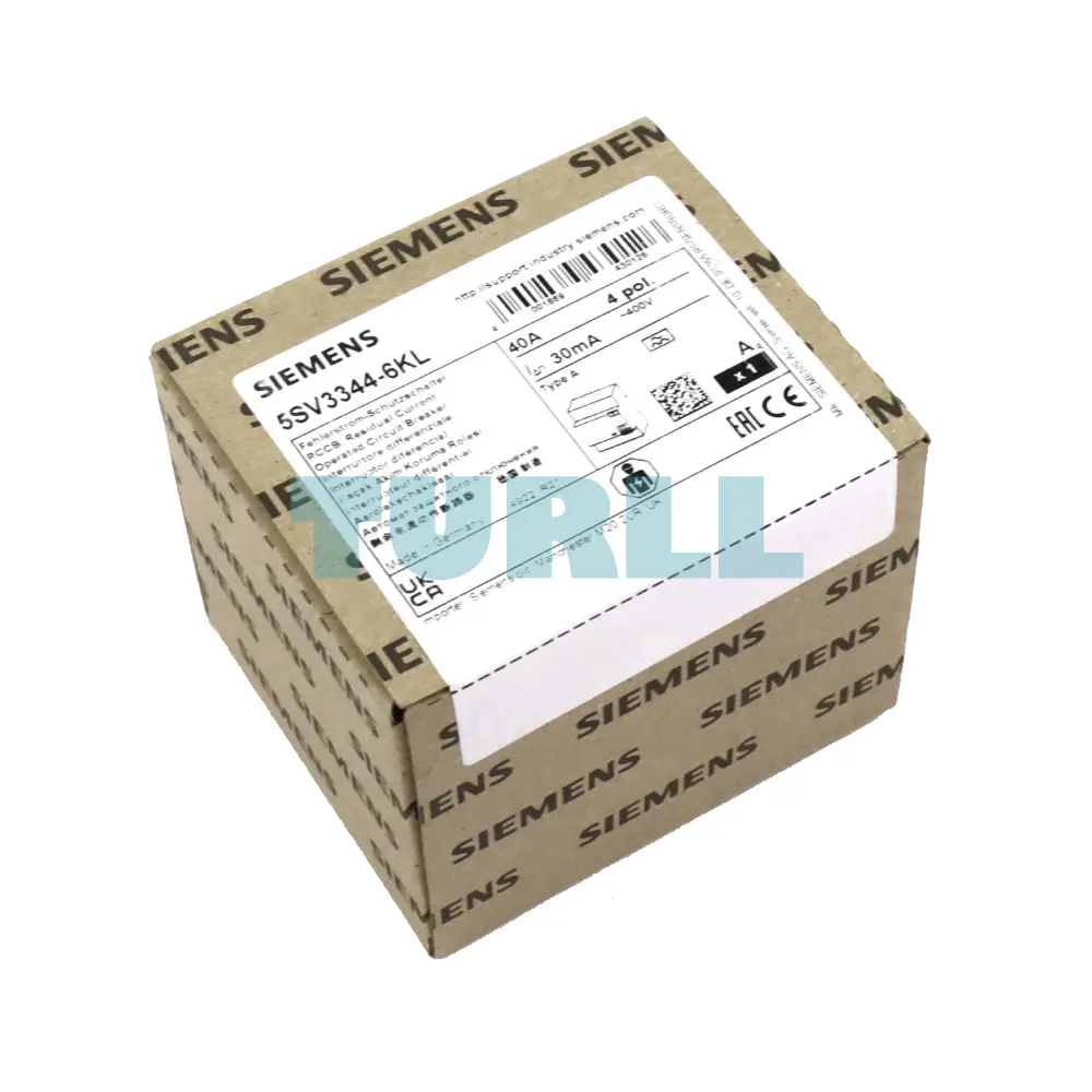 Siemens 5SV3344-6KL Residual Current Circuit Breaker, 4-Pole, Type A, 40A, 30mA, 400V Original Brand New 4 Siemens 5SV3344-6KL Residual Current Circuit Breaker, 4-Pole, Type A, 40A, 30mA, 400V