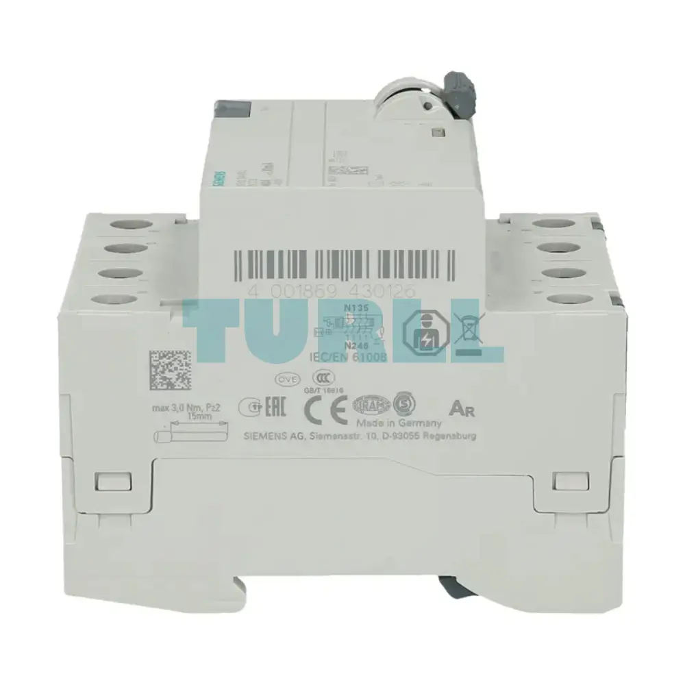 Siemens 5SV3344-6KL Residual Current Circuit Breaker, 4-Pole, Type A, 40A, 30mA, 400V Original Brand New 2 Siemens 5SV3344-6KL Residual Current Circuit Breaker, 4-Pole, Type A, 40A, 30mA, 400V