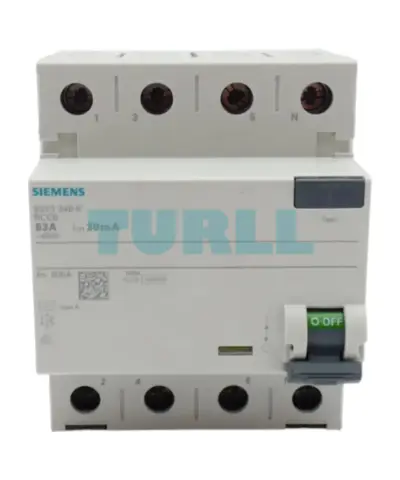 Siemens 5SV3346-6 Residual Current Circuit Breaker, 4-Pole, Type A, 63A, 30mA, 400V AC