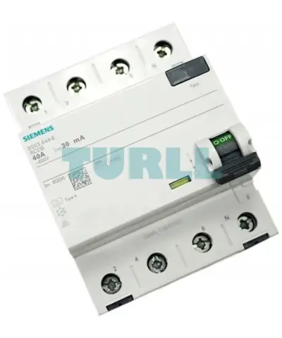 Siemens 5SV3644-6 Residual Current Circuit Breaker, 4-Pole, Type A, 40A, 300mA, 400V AC