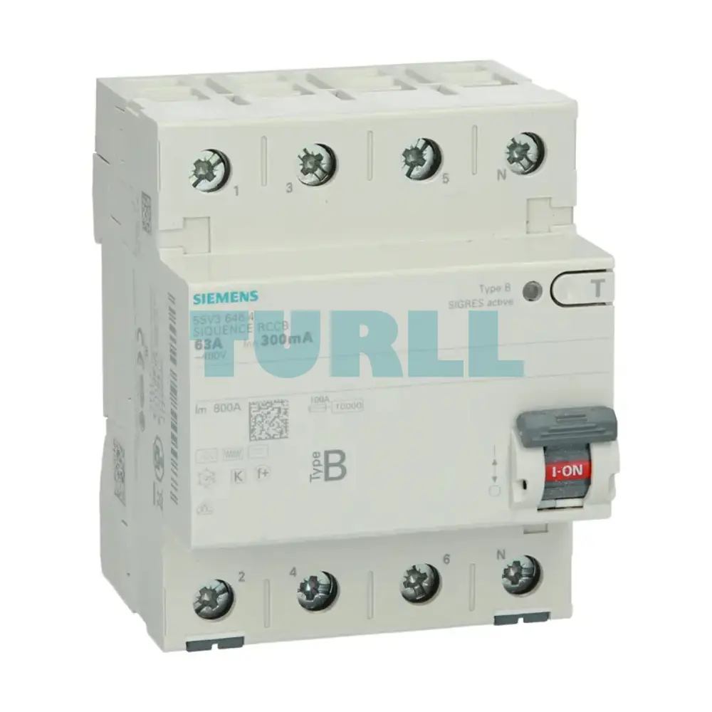 Siemens 5SV3646-4 Residual Current Operated Circuit Breaker, 4-Pole, Type B, 63A, 300mA Original Brand New 3 Siemens 5SV3646-4 Residual Current Operated Circuit Breaker, 4-Pole, Type B, 63A, 300mA
