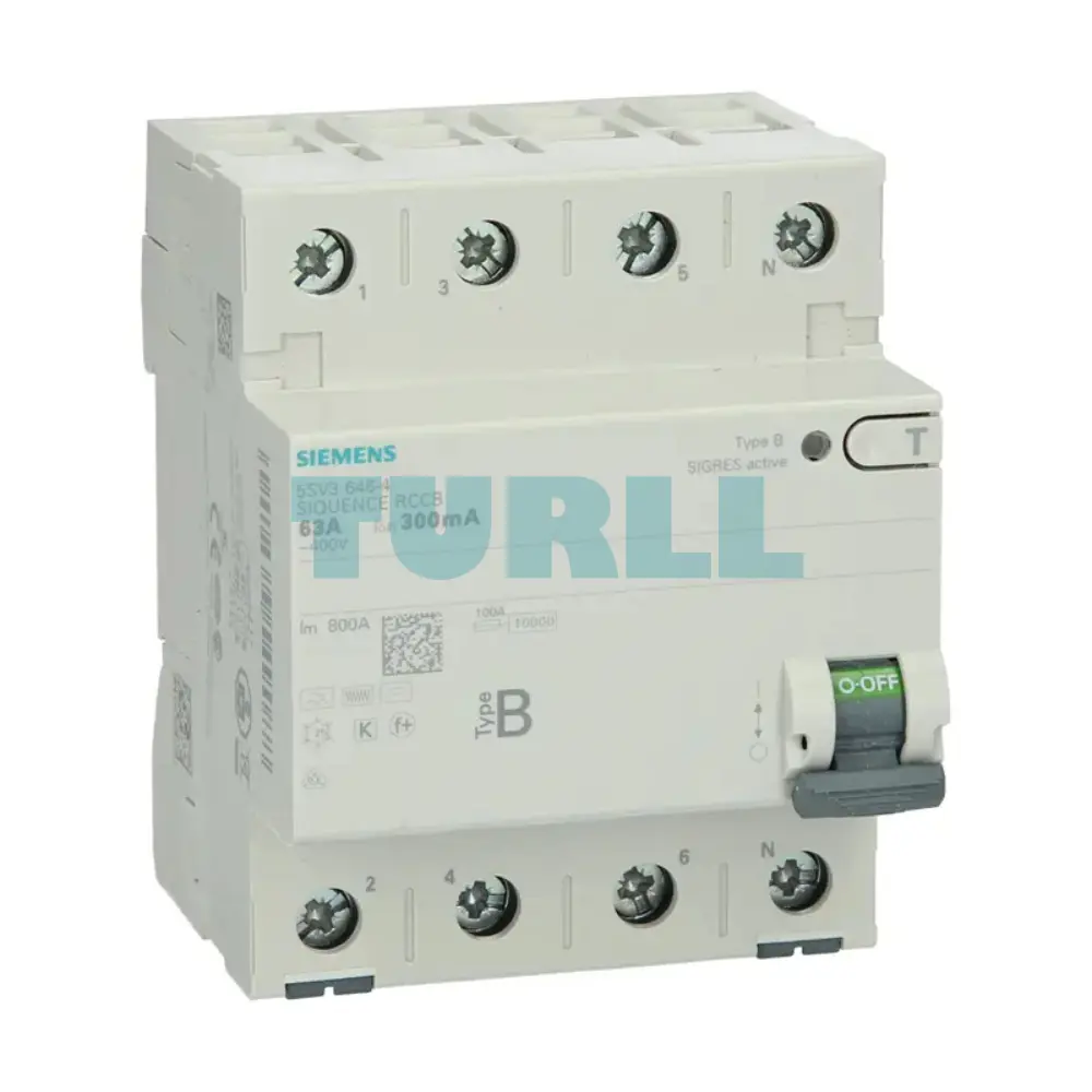 Siemens 5SV3646-4 Residual Current Operated Circuit Breaker, 4-Pole, Type B, 63A, 300mA Original Brand New 1 Siemens 5SV3646-4 Residual Current Operated Circuit Breaker, 4-Pole, Type B, 63A, 300mA