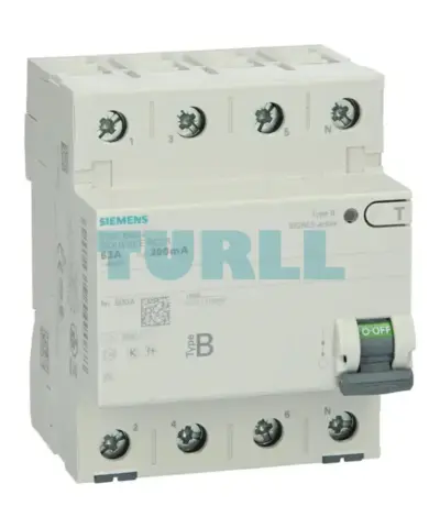 Siemens 5SV3646-4 Residual Current Operated Circuit Breaker, 4-Pole, Type B, 63A, 300mA