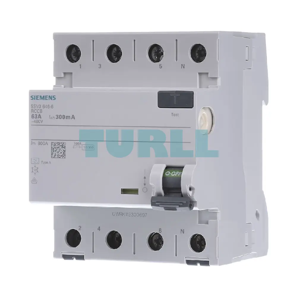 Siemens 5SV3646-6 Residual Current Operated Circuit Breaker, 4-Pole, Type A, 63A, 300mA, AC 400V Original Brand New 1 Siemens 5SV3646-6 Residual Current Operated Circuit Breaker, 4-Pole, Type A, 63A, 300mA, AC 400V