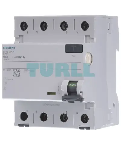 Siemens 5SV3646-6 Residual Current Operated Circuit Breaker, 4-Pole, Type A, 63A, 300mA, AC 400V