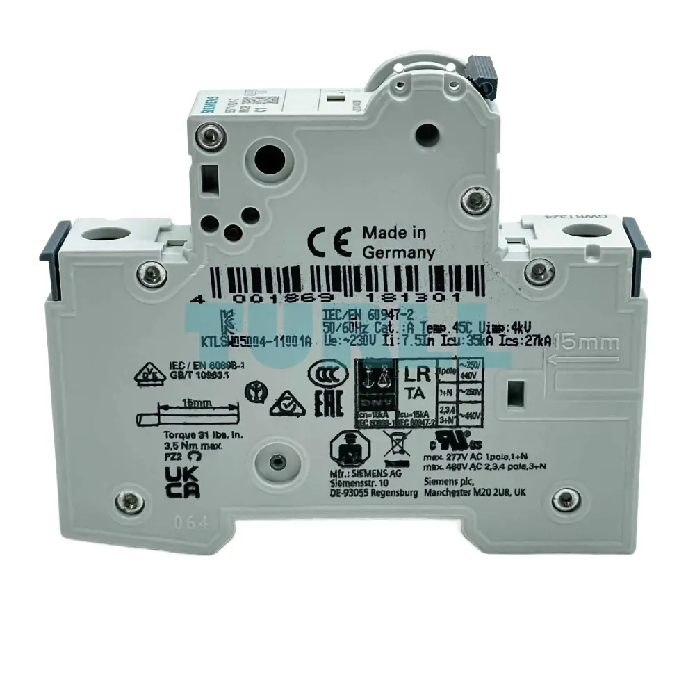 Siemens 5SY4101-7 Miniature Circuit Breaker 1-Pole, C Curve, 1A, 230/400V, 10kA, D=70mm