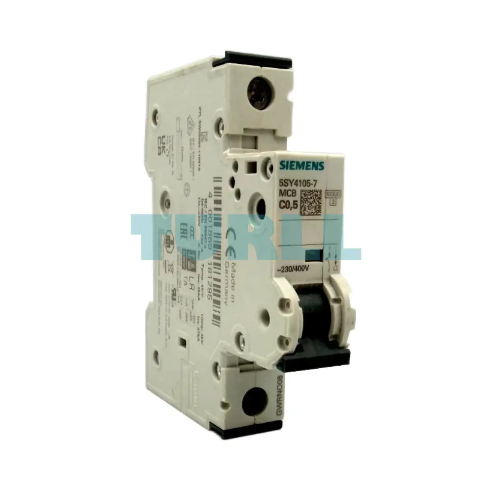 Siemens 5SY4105-7 Miniature Circuit Breaker 0.5A, 1-Pole, C-Curve, 10kA, 230/400V